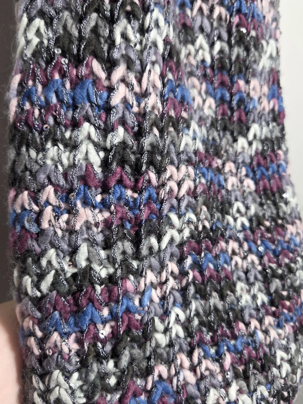 Multicolor Knit Wrap Scarf in Gray, Pink, Blue With SEQUIN accents
